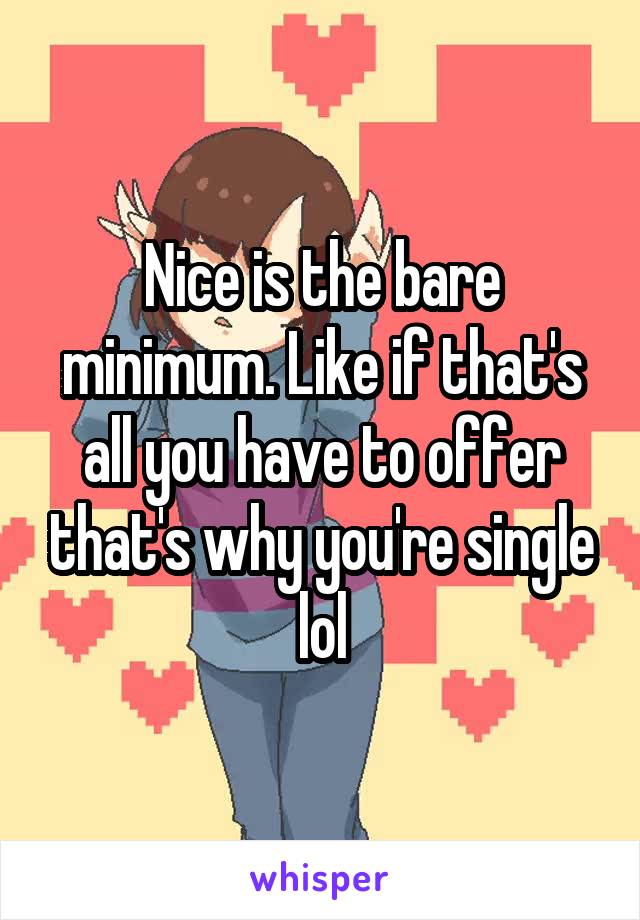 Nice is the bare minimum. Like if that's all you have to offer that's why you're single lol