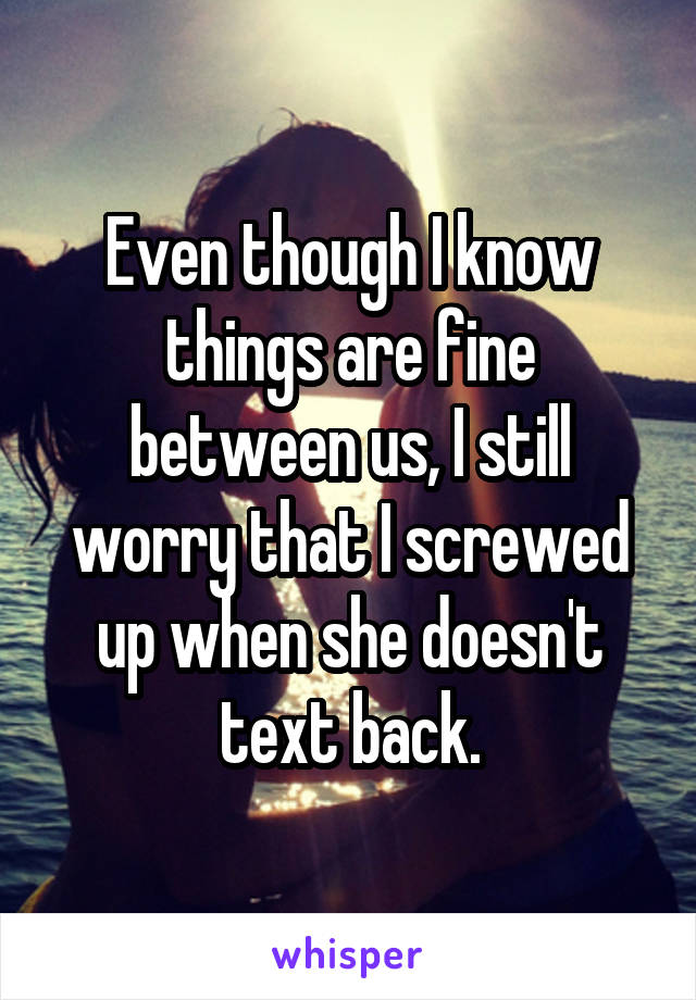 Even though I know things are fine between us, I still worry that I screwed up when she doesn't text back.