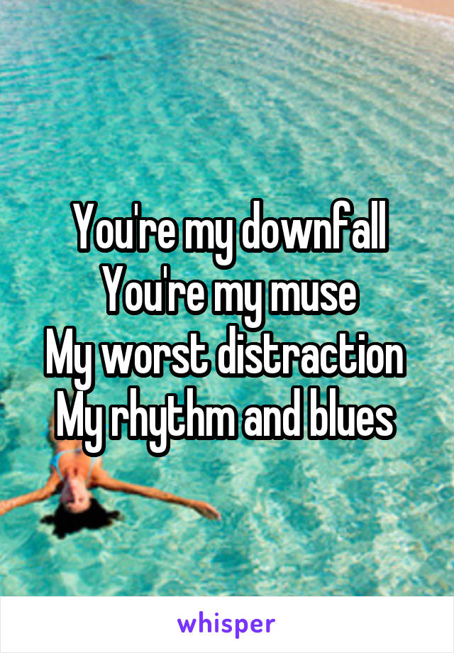 You're my downfall
You're my muse
My worst distraction 
My rhythm and blues 