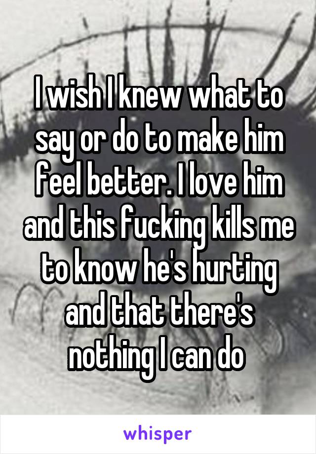 I wish I knew what to say or do to make him feel better. I love him and this fucking kills me to know he's hurting and that there's nothing I can do 