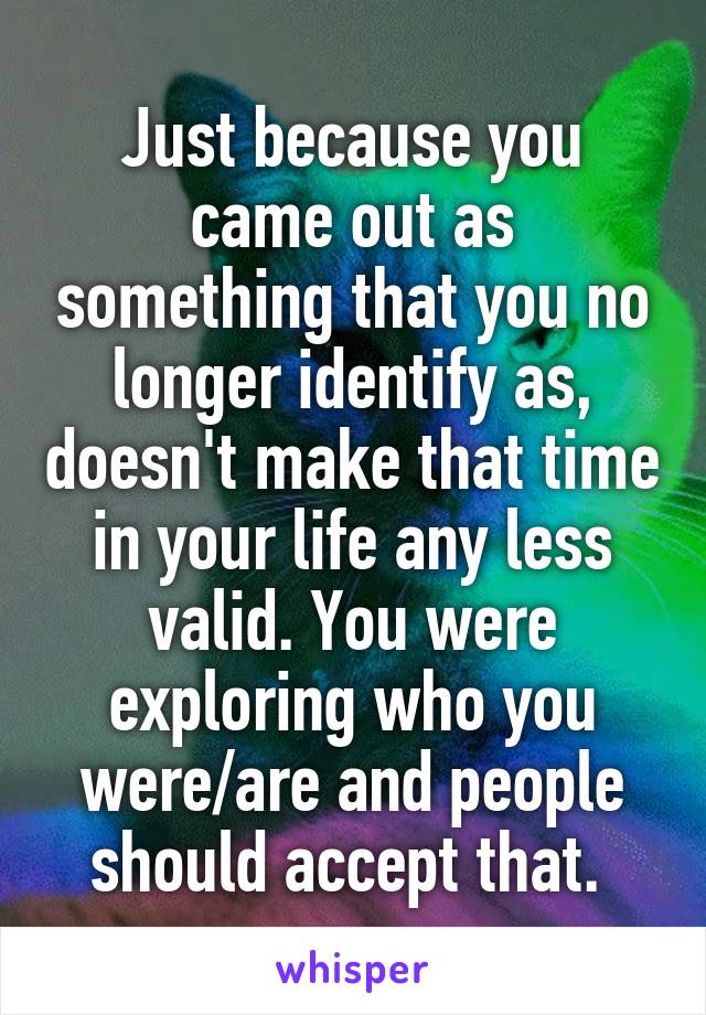 Just because you came out as something that you no longer identify as, doesn't make that time in your life any less valid. You were exploring who you were/are and people should accept that. 