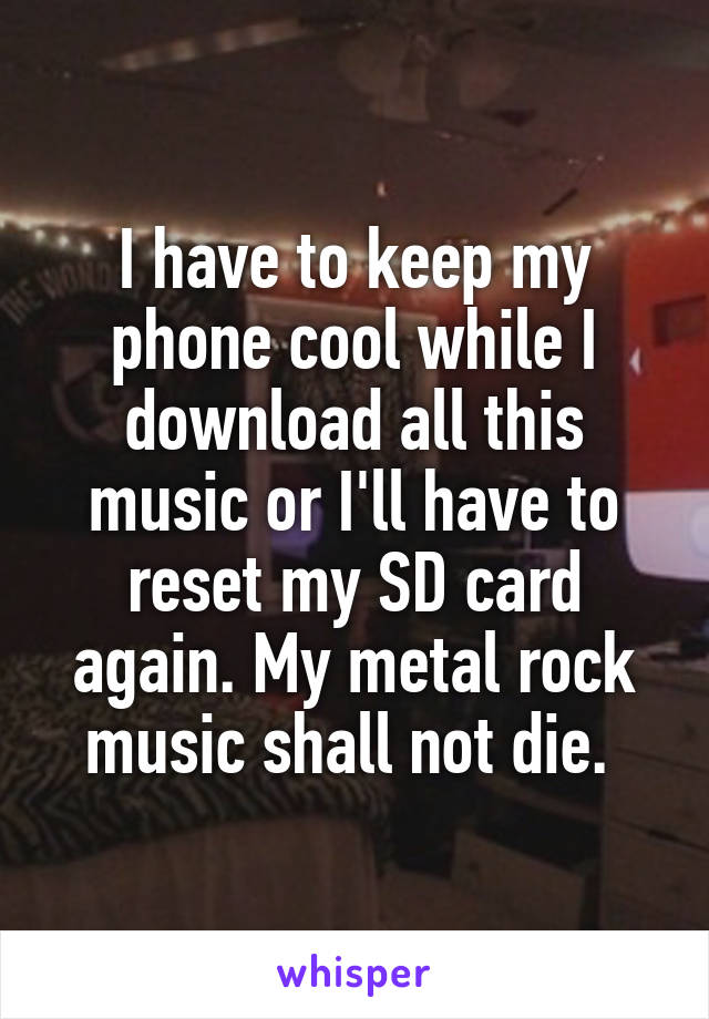 I have to keep my phone cool while I download all this music or I'll have to reset my SD card again. My metal rock music shall not die. 