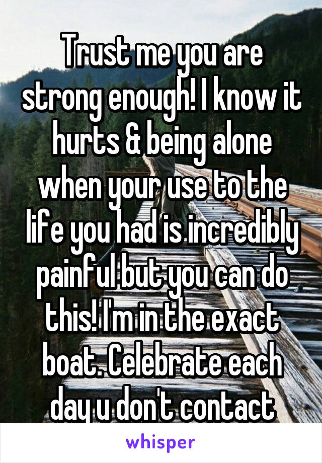 Trust me you are strong enough! I know it hurts & being alone when your use to the life you had is incredibly painful but you can do this! I'm in the exact boat. Celebrate each day u don't contact