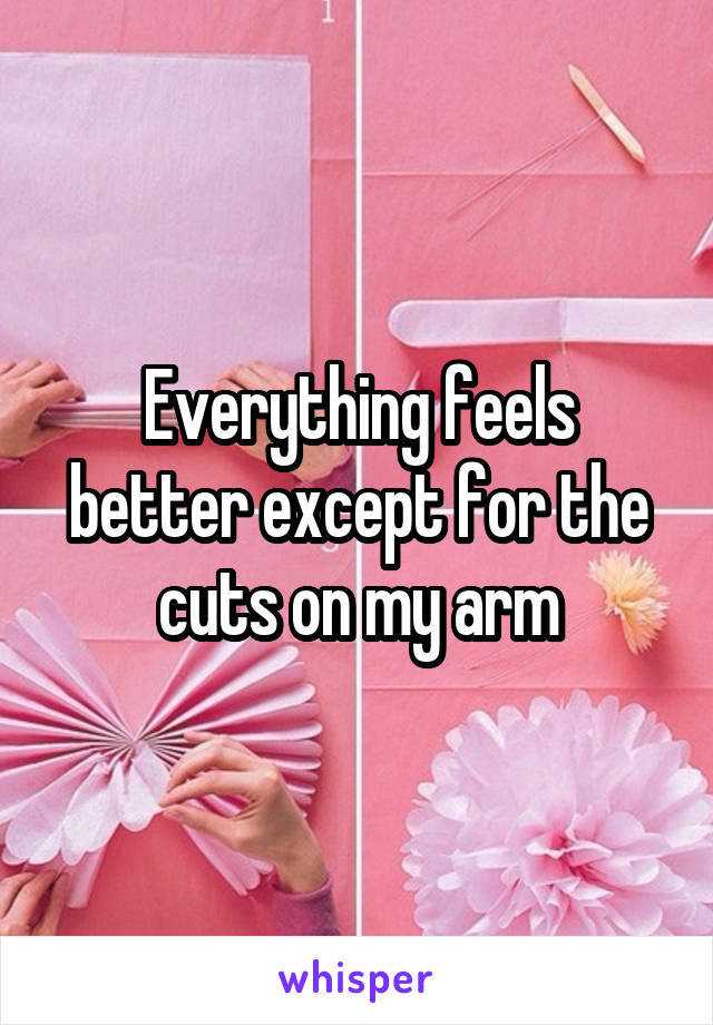 Everything feels better except for the cuts on my arm