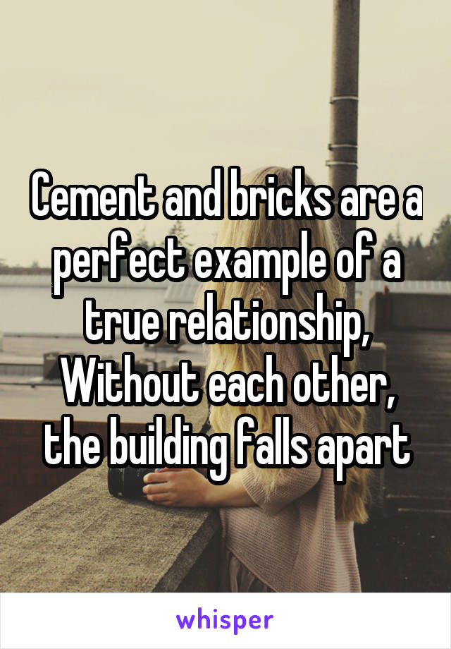 Cement and bricks are a perfect example of a true relationship,
Without each other, the building falls apart