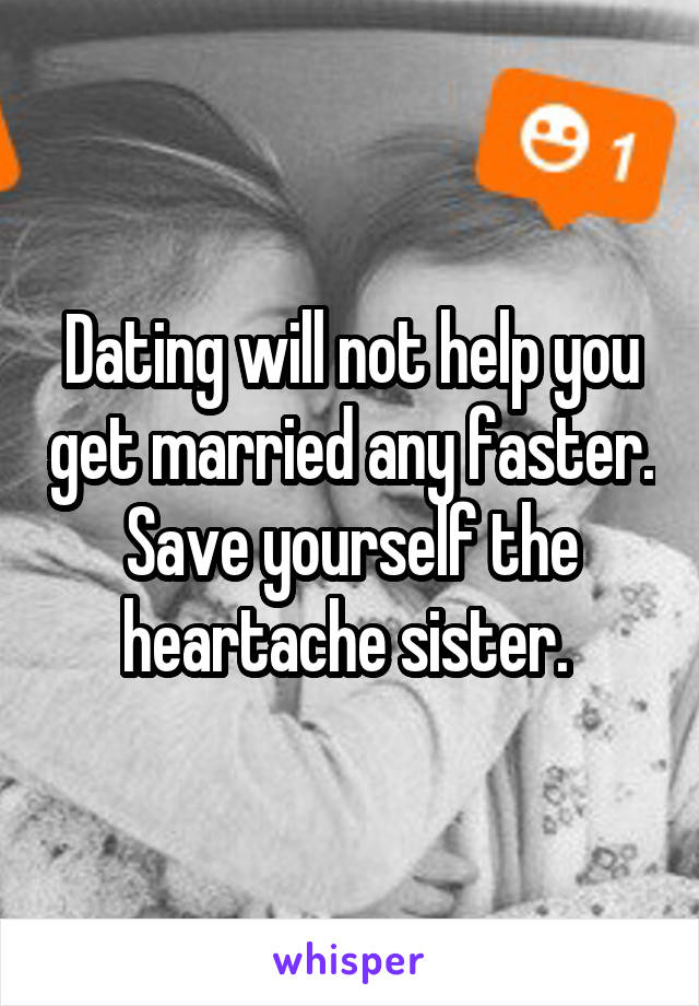 Dating will not help you get married any faster. Save yourself the heartache sister. 