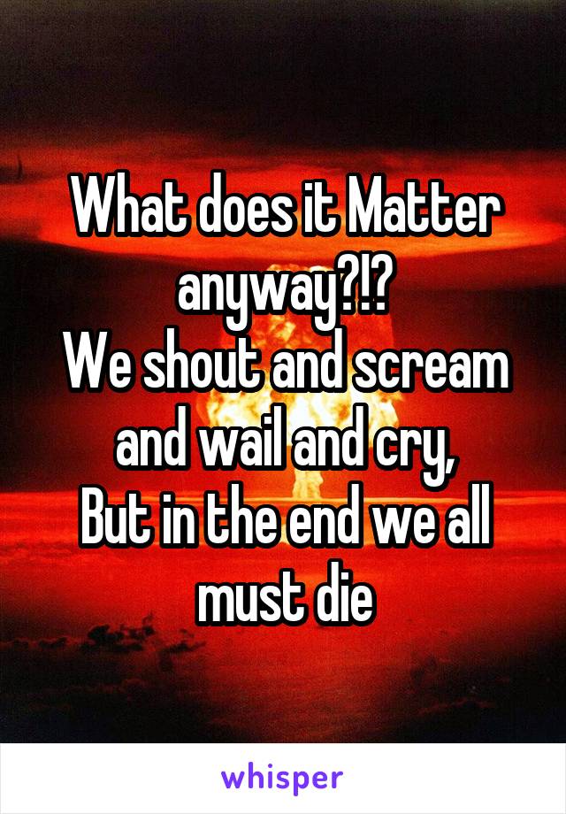 What does it Matter anyway?!?
We shout and scream and wail and cry,
But in the end we all must die