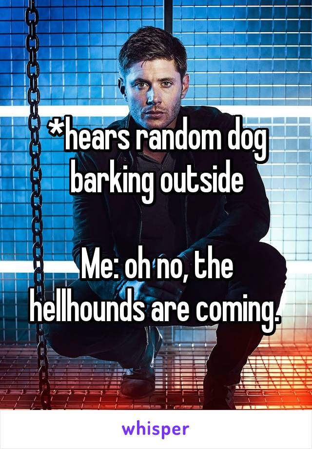 *hears random dog barking outside

Me: oh no, the hellhounds are coming. 