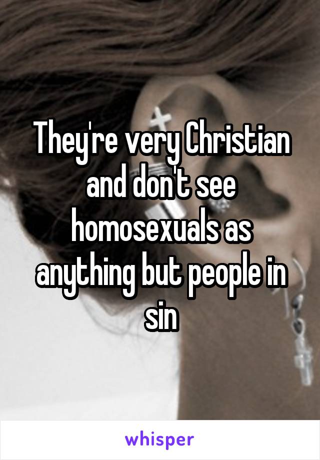 They're very Christian and don't see homosexuals as anything but people in sin