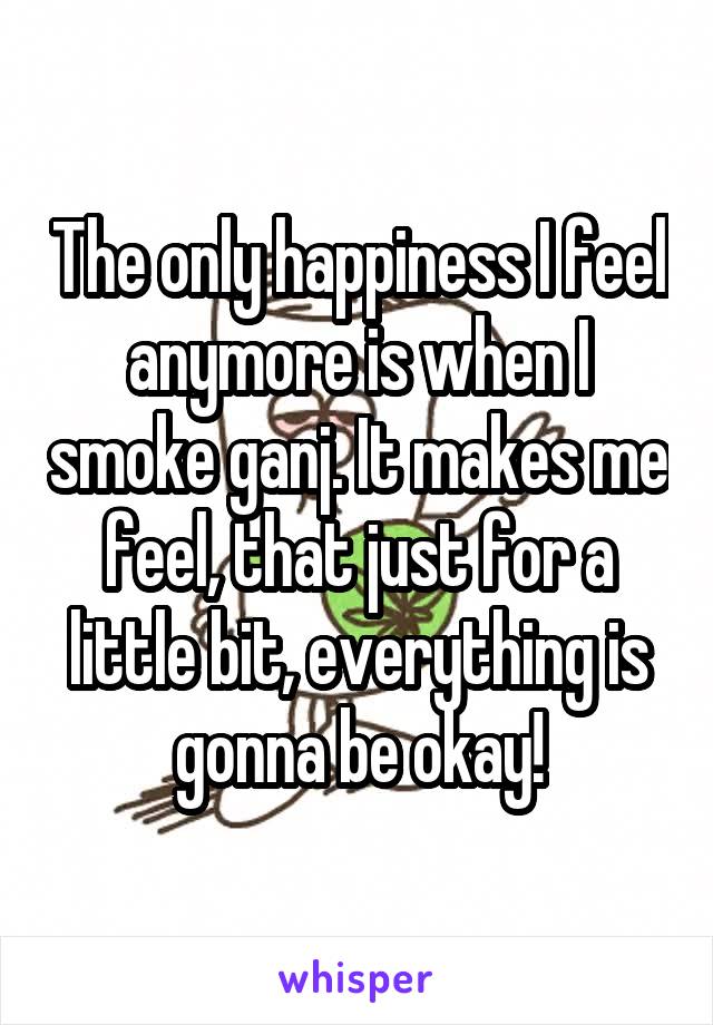 The only happiness I feel anymore is when I smoke ganj. It makes me feel, that just for a little bit, everything is gonna be okay!