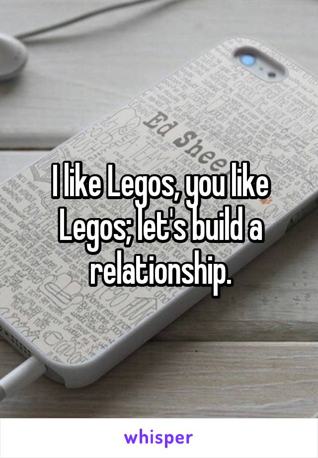 I like Legos, you like Legos; let's build a relationship.