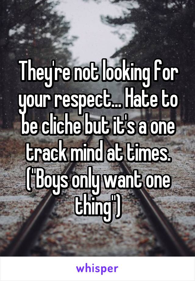 They're not looking for your respect... Hate to be cliche but it's a one track mind at times. ("Boys only want one thing")