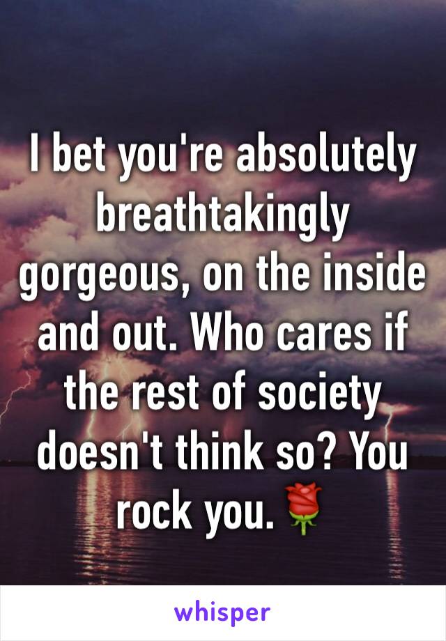 I bet you're absolutely breathtakingly gorgeous, on the inside and out. Who cares if the rest of society doesn't think so? You rock you.🌹