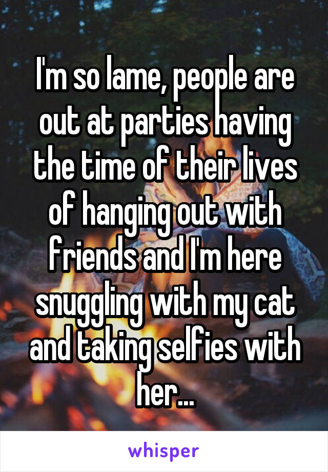 I'm so lame, people are out at parties having the time of their lives of hanging out with friends and I'm here snuggling with my cat and taking selfies with her...