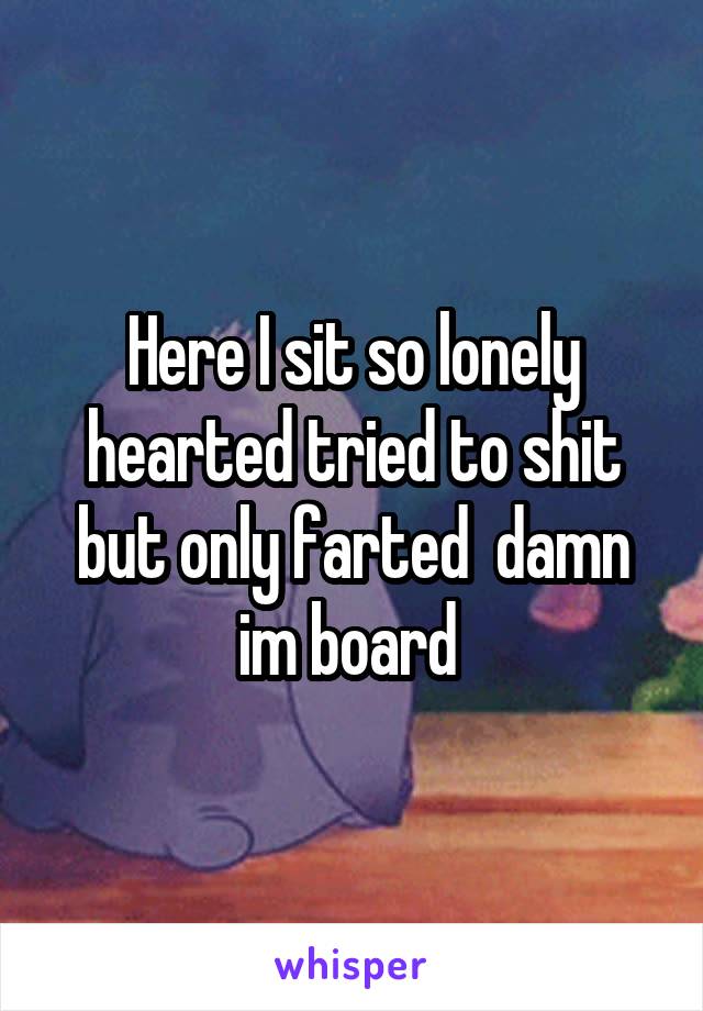 Here I sit so lonely hearted tried to shit but only farted  damn im board 