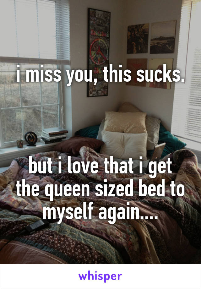 i miss you, this sucks.



but i love that i get the queen sized bed to myself again....