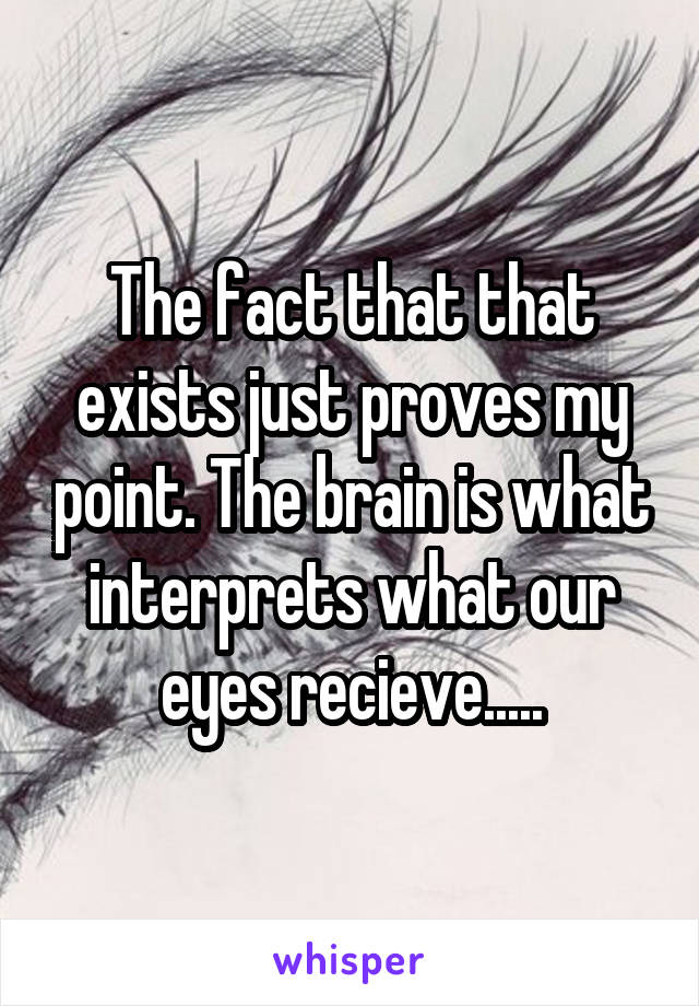 The fact that that exists just proves my point. The brain is what interprets what our eyes recieve.....