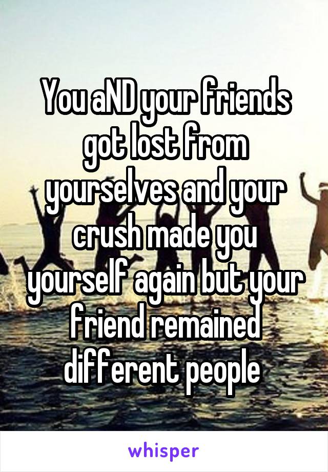 You aND your friends got lost from yourselves and your crush made you yourself again but your friend remained different people 