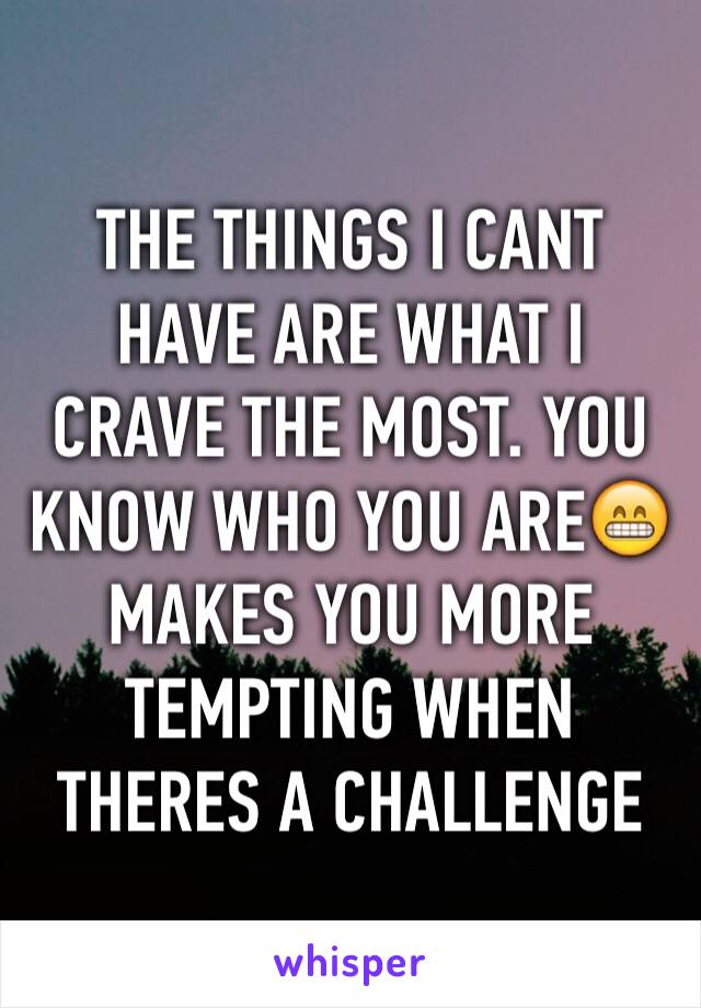 THE THINGS I CANT HAVE ARE WHAT I CRAVE THE MOST. YOU KNOW WHO YOU ARE😁 MAKES YOU MORE TEMPTING WHEN THERES A CHALLENGE