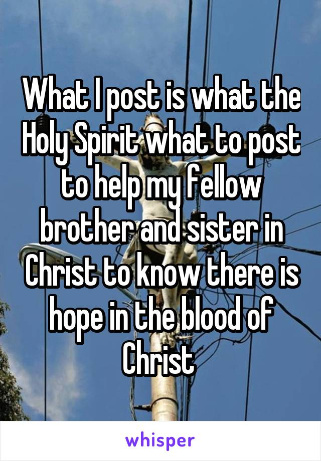 What I post is what the Holy Spirit what to post to help my fellow brother and sister in Christ to know there is hope in the blood of Christ 