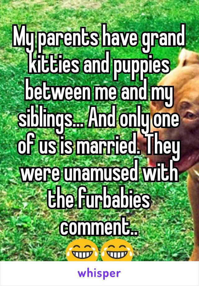 My parents have grand kitties and puppies between me and my siblings... And only one of us is married. They were unamused with the furbabies comment..
😂😂