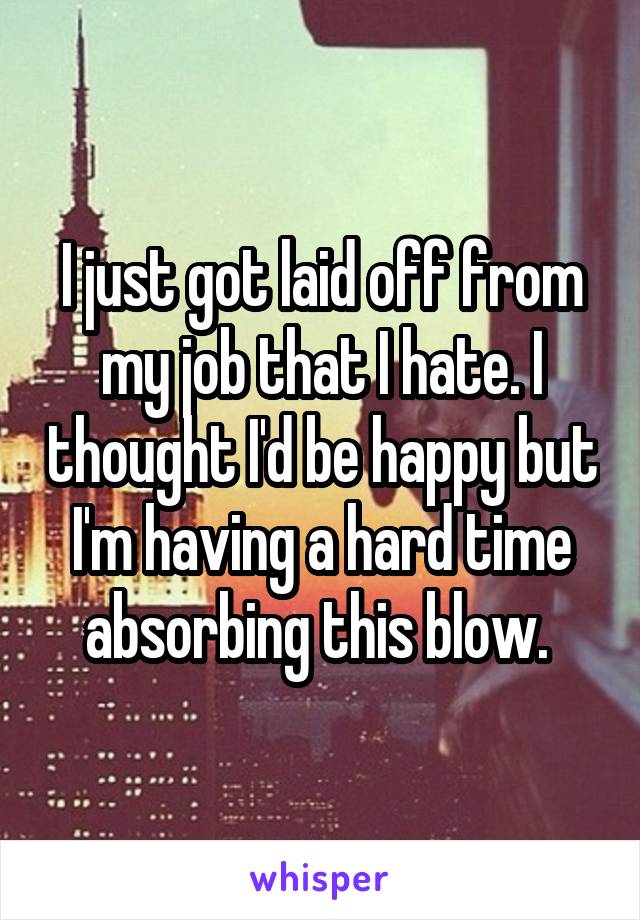 I just got laid off from my job that I hate. I thought I'd be happy but I'm having a hard time absorbing this blow. 