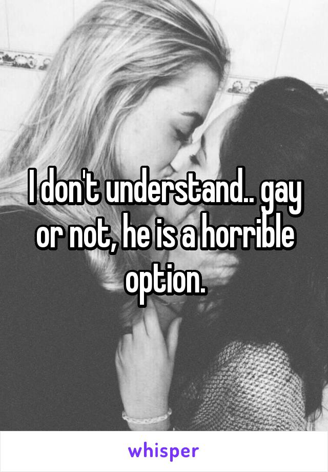 I don't understand.. gay or not, he is a horrible option.