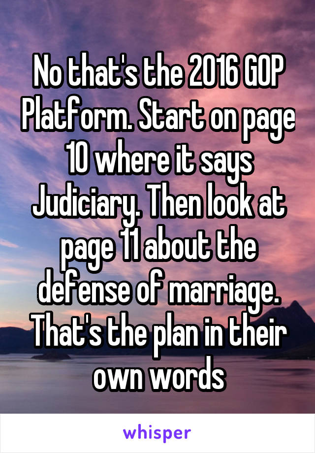 No that's the 2016 GOP Platform. Start on page 10 where it says Judiciary. Then look at page 11 about the defense of marriage. That's the plan in their own words