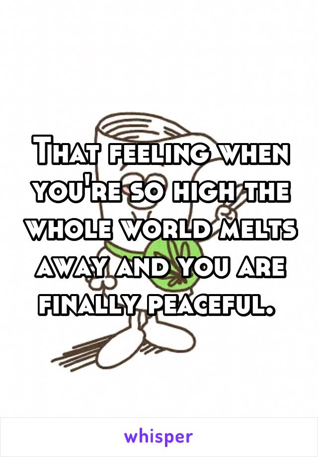 That feeling when you're so high the whole world melts away and you are finally peaceful. 
