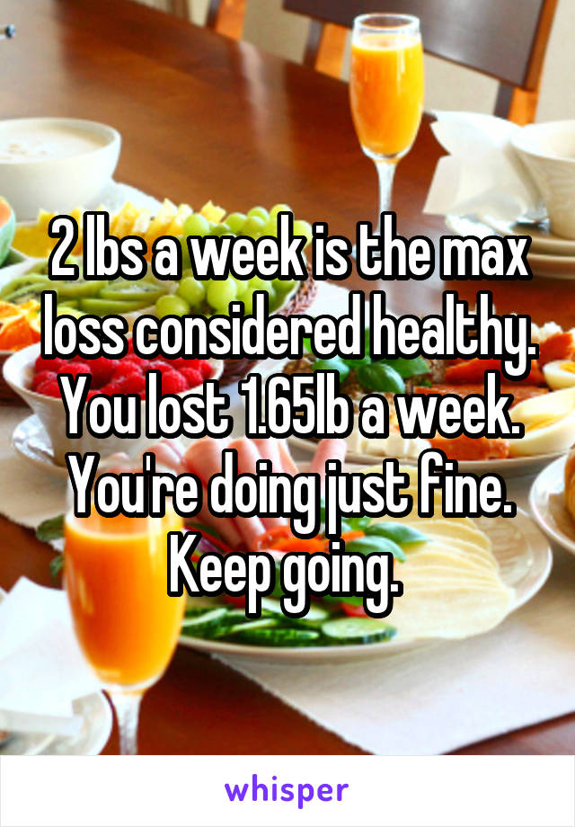 2 lbs a week is the max loss considered healthy. You lost 1.65lb a week. You're doing just fine. Keep going. 