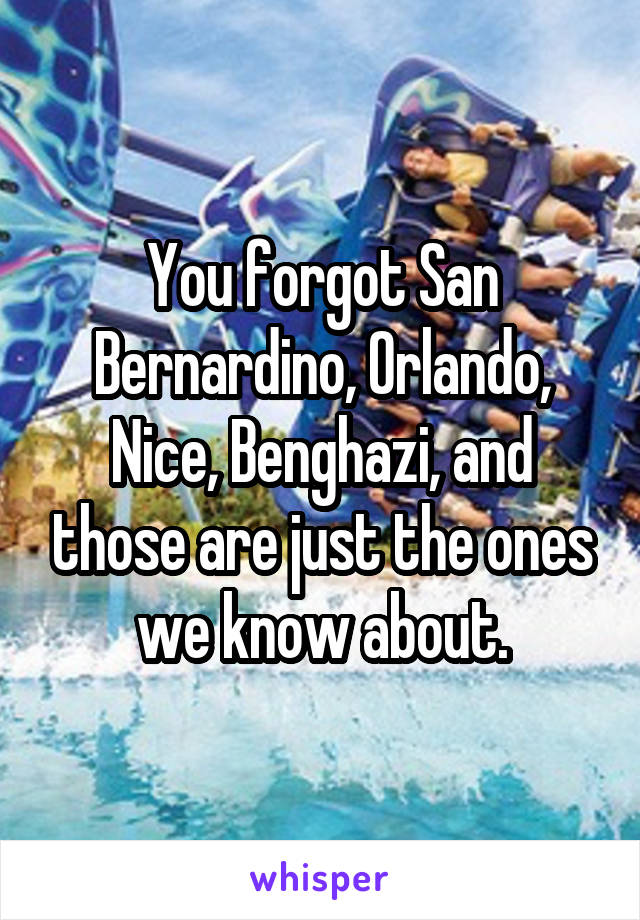 You forgot San Bernardino, Orlando, Nice, Benghazi, and those are just the ones we know about.