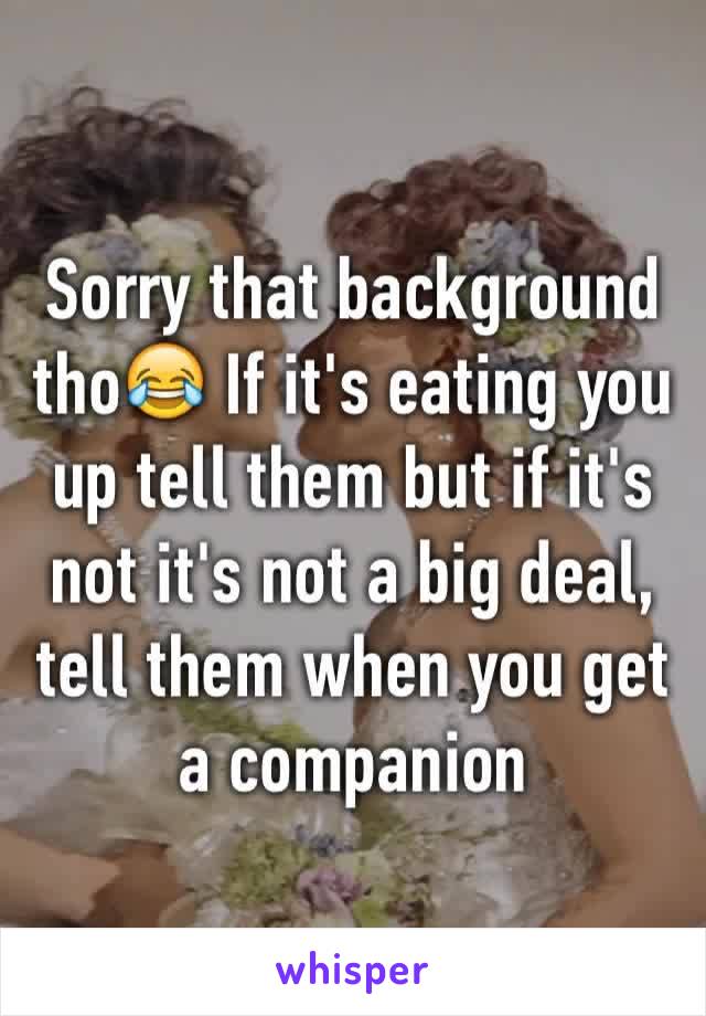 Sorry that background tho😂 If it's eating you up tell them but if it's not it's not a big deal, tell them when you get a companion 