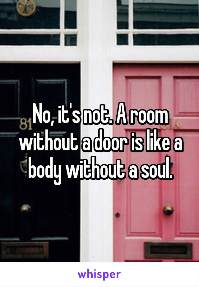No, it's not. A room without a door is like a body without a soul.