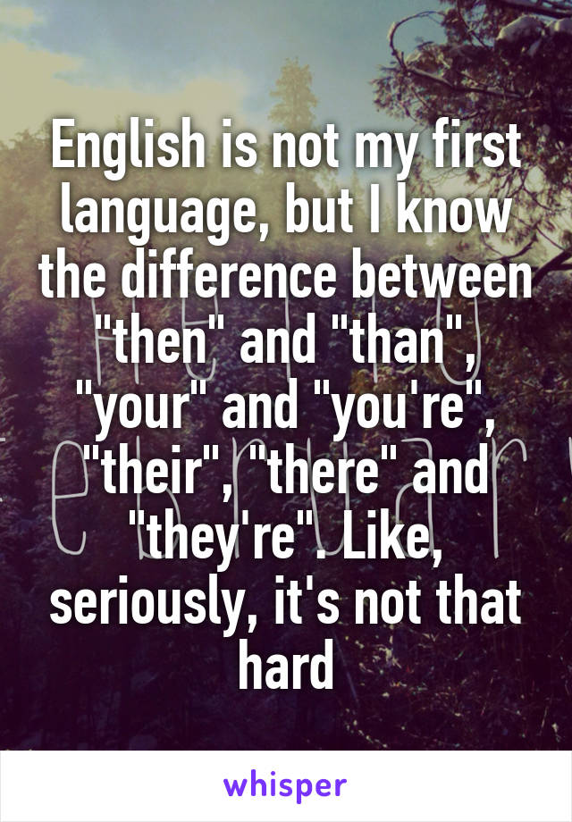 English is not my first language, but I know the difference between "then" and "than", "your" and "you're", "their", "there" and "they're". Like, seriously, it's not that hard