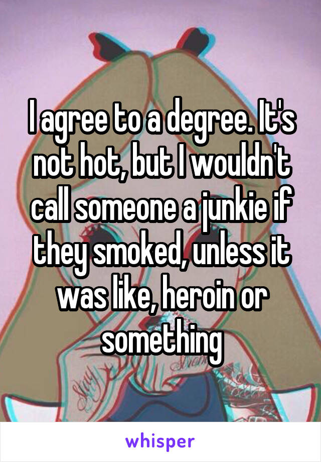 I agree to a degree. It's not hot, but I wouldn't call someone a junkie if they smoked, unless it was like, heroin or something