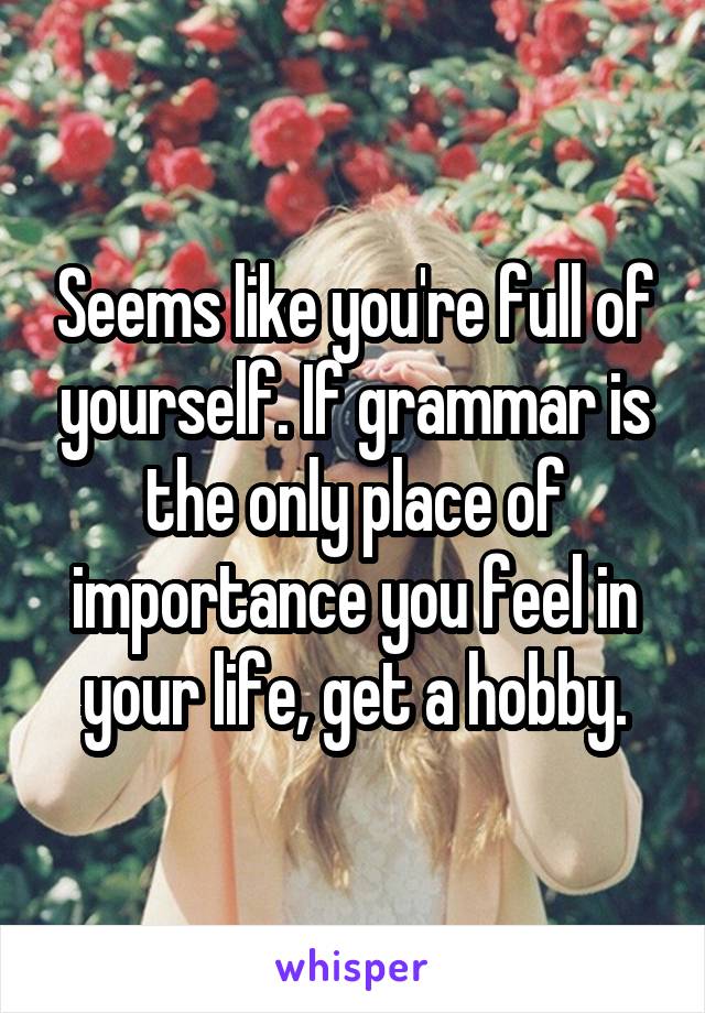 Seems like you're full of yourself. If grammar is the only place of importance you feel in your life, get a hobby.