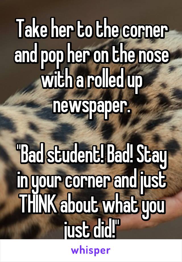 Take her to the corner and pop her on the nose with a rolled up newspaper.

"Bad student! Bad! Stay in your corner and just THINK about what you just did!"