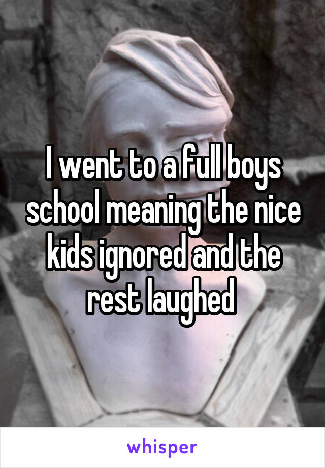 I went to a full boys school meaning the nice kids ignored and the rest laughed 