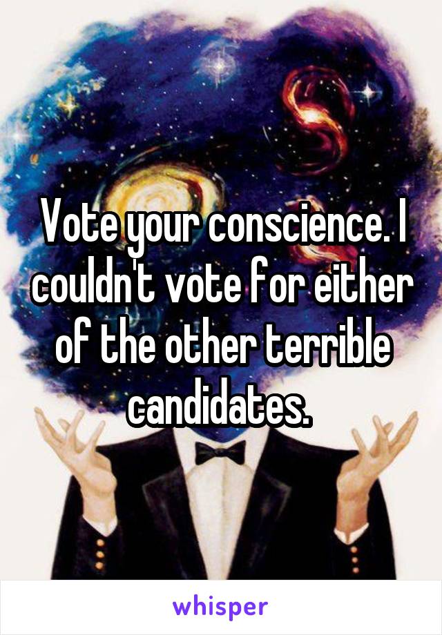 Vote your conscience. I couldn't vote for either of the other terrible candidates. 