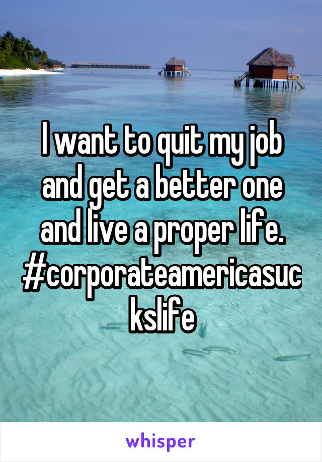 I want to quit my job and get a better one and live a proper life. #corporateamericasuckslife