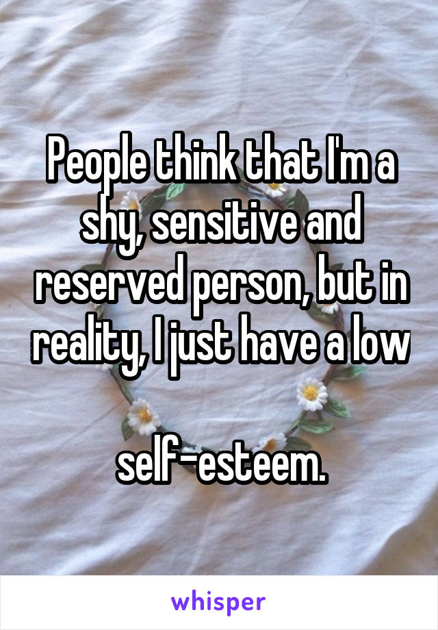 People think that I'm a shy, sensitive and reserved person, but in reality, I just have a low 
self-esteem.