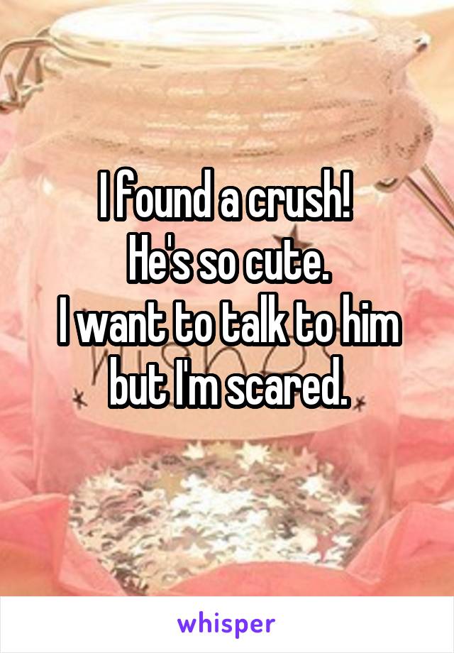 I found a crush! 
He's so cute.
I want to talk to him but I'm scared.
