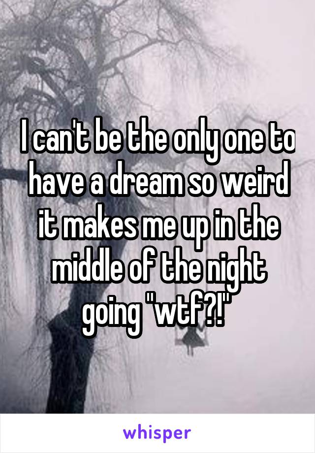 I can't be the only one to have a dream so weird it makes me up in the middle of the night going "wtf?!" 