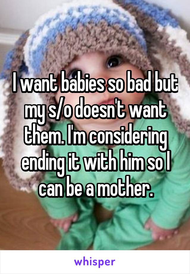 I want babies so bad but my s/o doesn't want them. I'm considering ending it with him so I can be a mother.