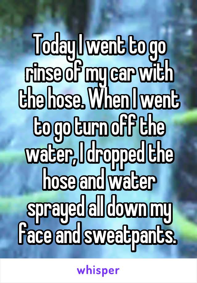 Today I went to go rinse of my car with the hose. When I went to go turn off the water, I dropped the hose and water sprayed all down my face and sweatpants. 