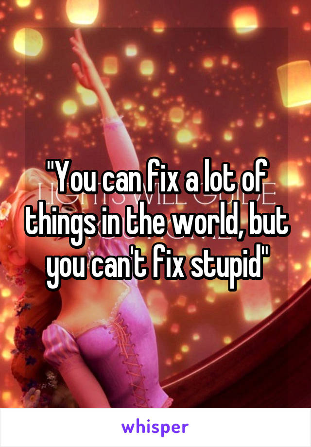 "You can fix a lot of things in the world, but you can't fix stupid"