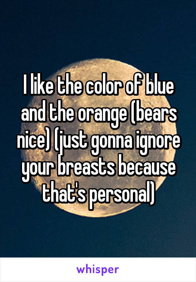 I like the color of blue and the orange (bears nice) (just gonna ignore your breasts because that's personal)