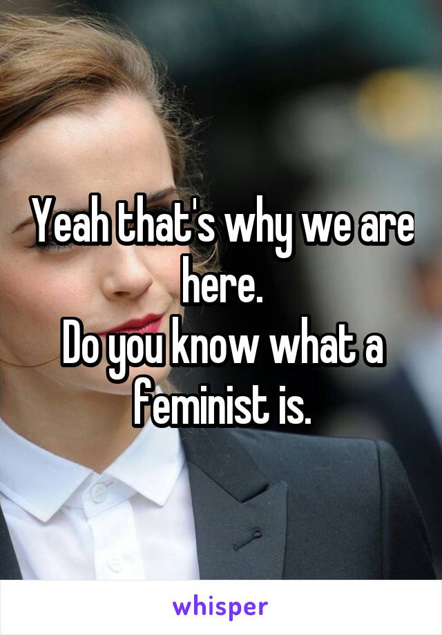 Yeah that's why we are here.
Do you know what a feminist is.