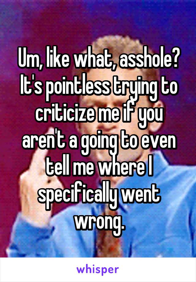 Um, like what, asshole? It's pointless trying to criticize me if you aren't a going to even tell me where I specifically went wrong.