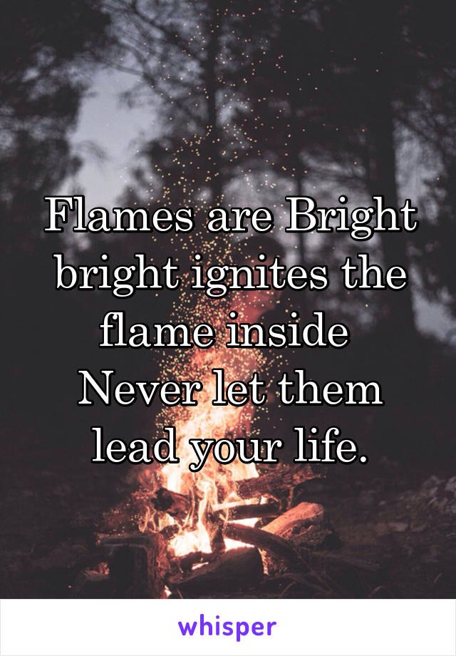 Flames are Bright bright ignites the flame inside 
Never let them lead your life.